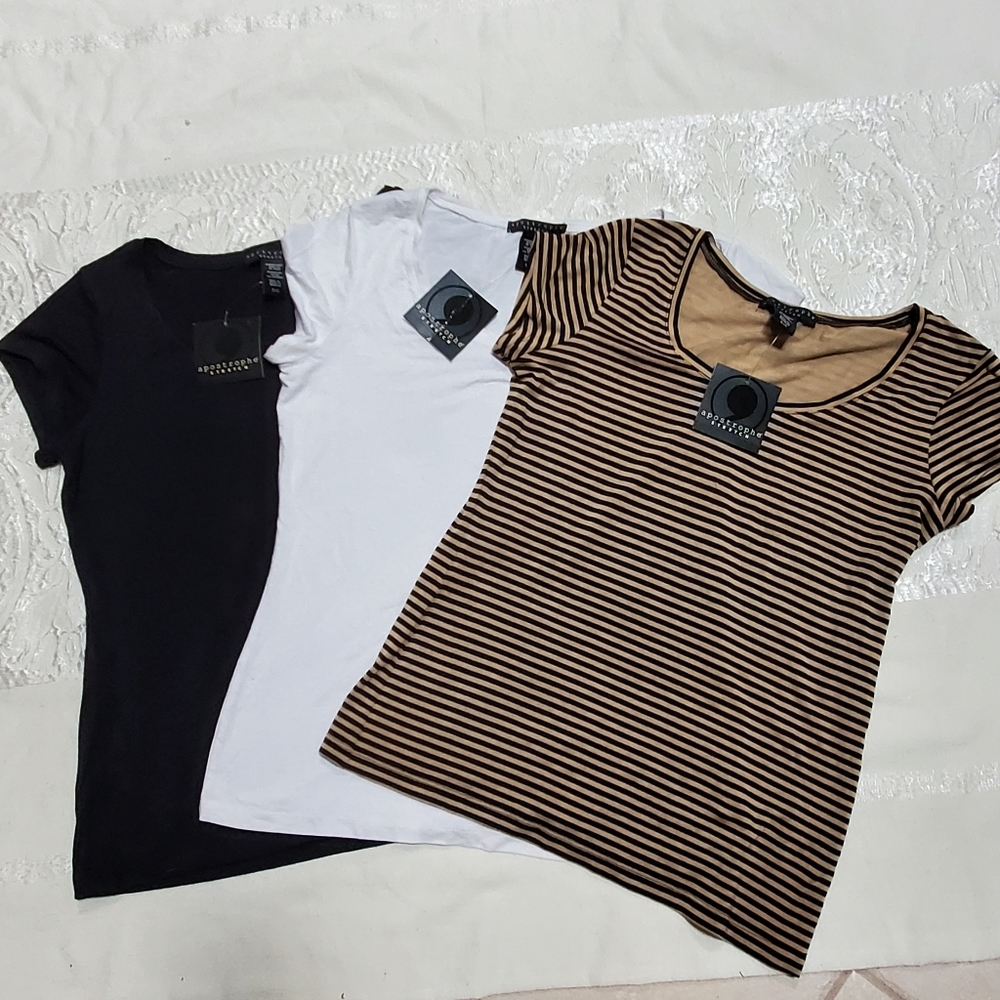 NWT Set of 3 Apostrophe Stretch Cap Sleeve Core T-shirts Size S